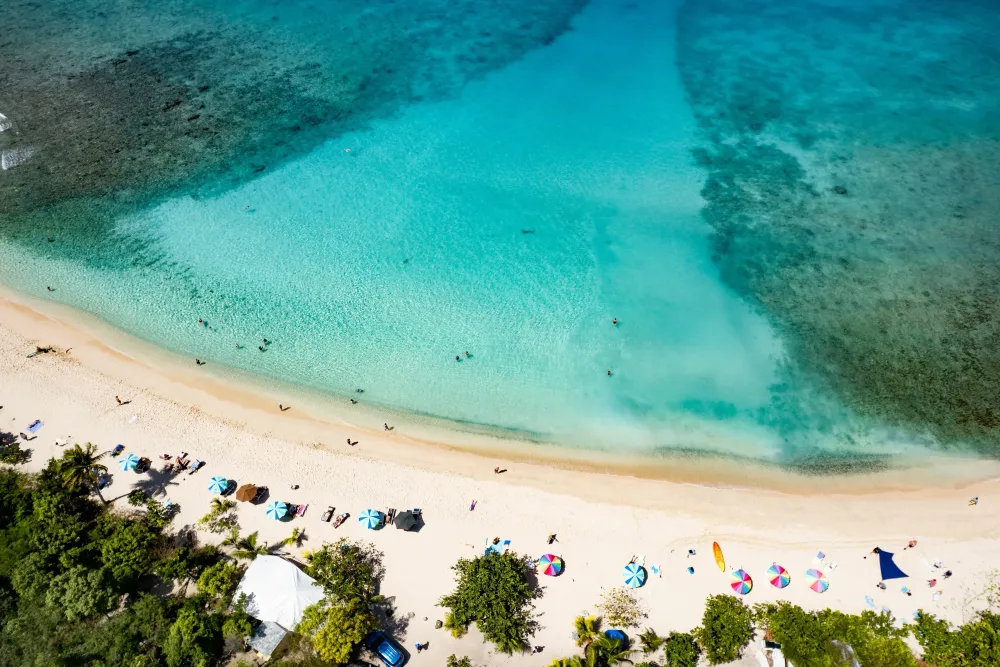 View of Smuggler's Bay beach in Tortola, British Virgin Islands, with a stunning shoreline
