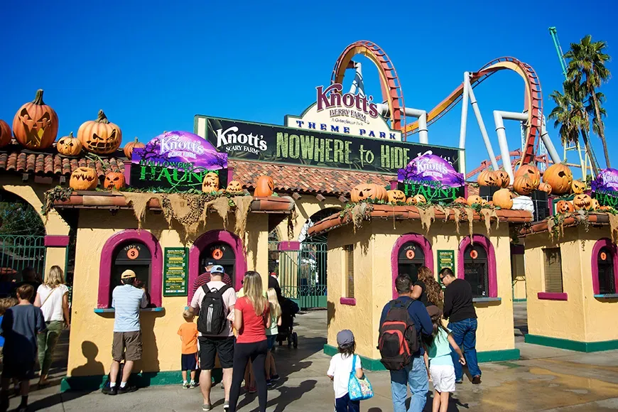 People entering Knott's Scary Farm at Knott's Berry Farm, celebrating a Southern California Halloween tradition. ; Courtesy Juan Camilo Bernal/Shutterstock
