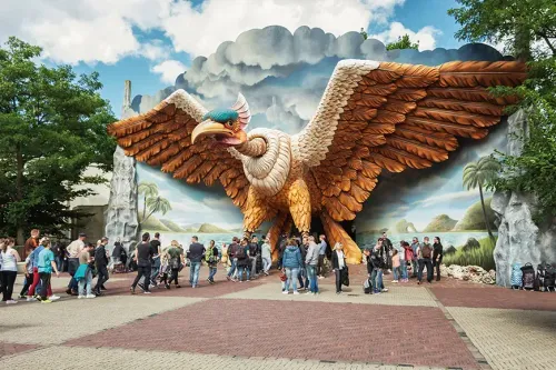 The entrance of the indoor roller coaster Vogel Rok in the amusement park Efteling in The Netherlands; Courtesy Julia700702/Shutterstock