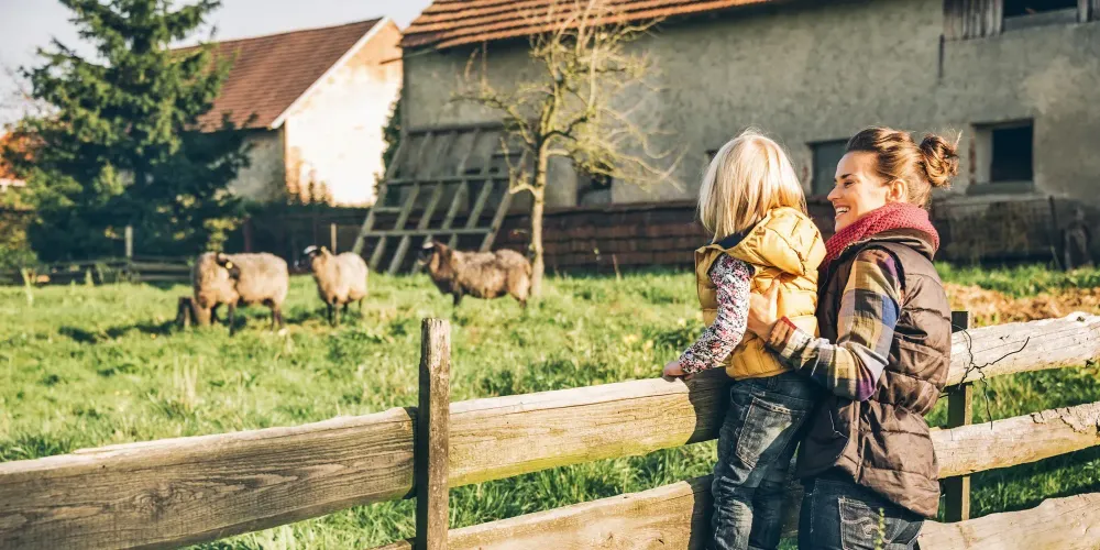 mother and child on farm