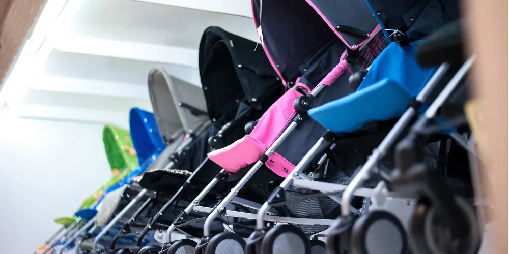 Row of Strollers at Shopping Mall