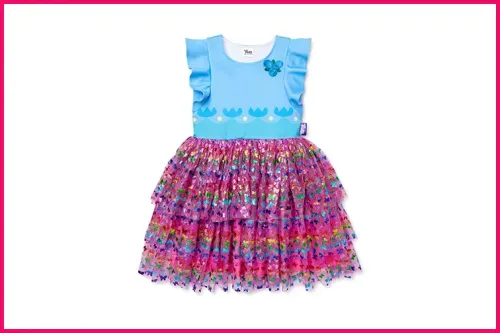 Trolls World Tour Exclusive “Poppy” Flutter Sleeve Dress ; Courtesy Walmart