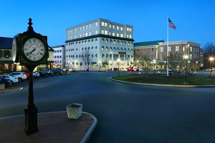 Gettysburg Hotel night exterior; Courtesy of Gettysburg Hotel