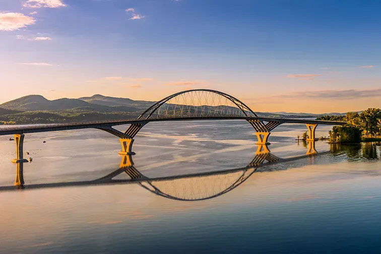 Champlain Bridge across Lake Champlain connecting New York and Vermont; Courtesy of jgorzynik/shutterstock