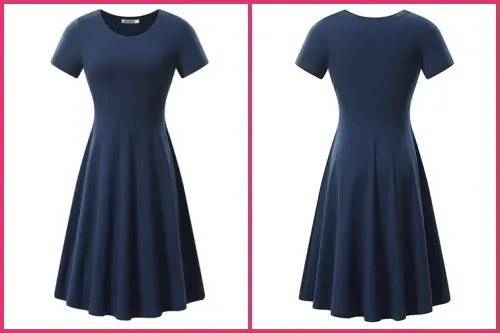 Woman Short Sleeved Casual Flaired Midi Travel Dress; Courtesy of Amazon