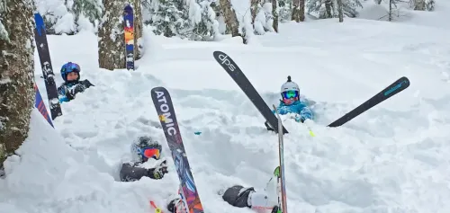 Skiers in snow bank at Bretton Woods