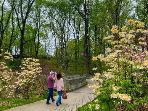 Couple taking a walk in the Atlanta Botanical Garden