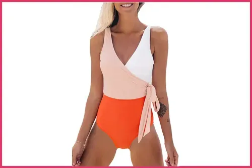 CUPSHE Women's One Piece Swimsuit Wrap Color Block Tie Side Bathing Suit