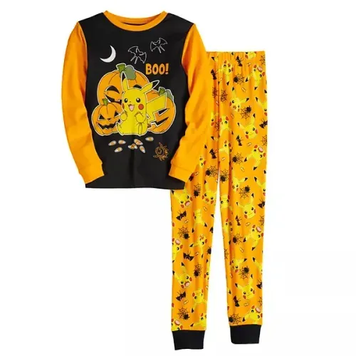 Pokemon Pikachu Glow-in-the-Dark Halloween Pumpkin Top & Bottoms Pajama Set