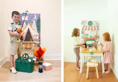 Children playing with Magic Playbook activity printouts