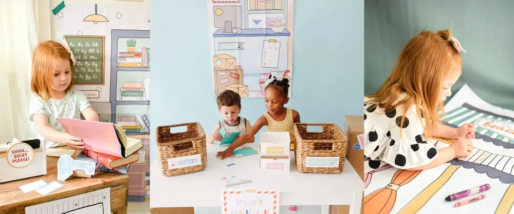 Children playing with Magic Playbook activity printouts