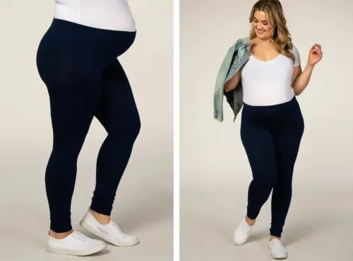 Pink Blush Navy Fleece Lined Plus Maternity Leggings