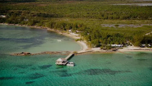 Aerial view of Small Hope Bay Lodge