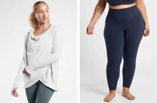 Athleta Purana Wrap Sweatshirt and Elation Leggings 