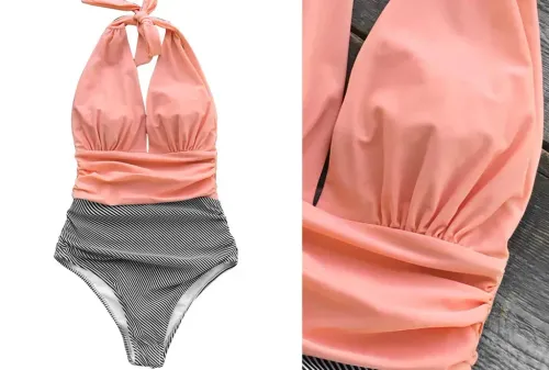 Two views of the CUPSHE Women’s Halter One-Piece Swimsuit