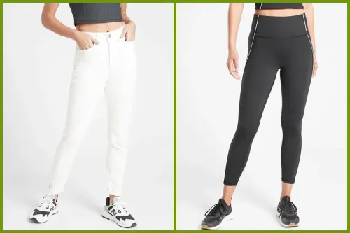 White jeans and workout pants from Athleta