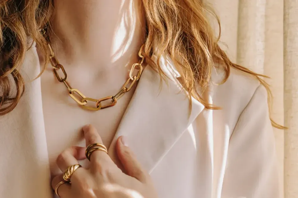 Woman wearing lots of jewelry