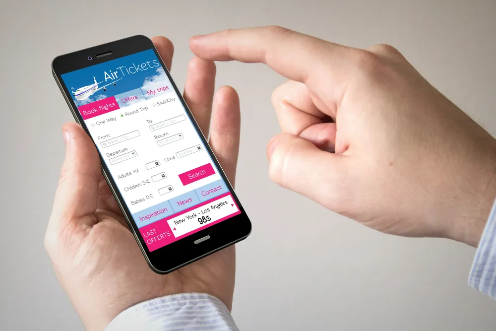 Touchscreen smartphone with airline landing page