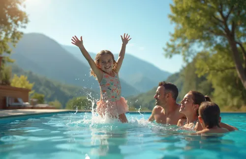 Family at the swimming pool